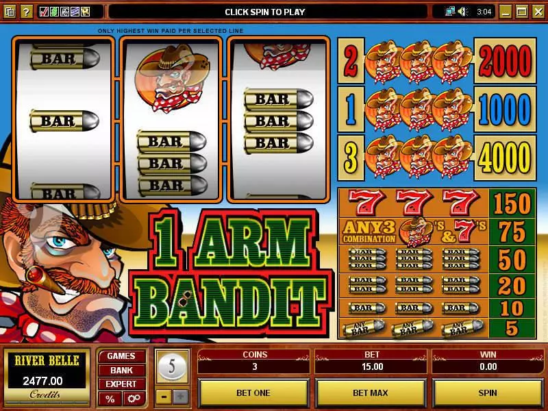 Main Screen Reels - 1 Arm Bandit Microgaming Slots Game