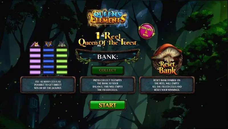 Introduction Screen - 1 Reel Queen Of The Forest Spinomenal Slots Game
