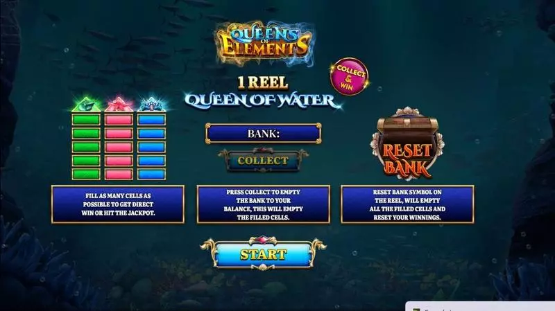 Introduction Screen - 1 Reel Queen Of Water Spinomenal Slots Game