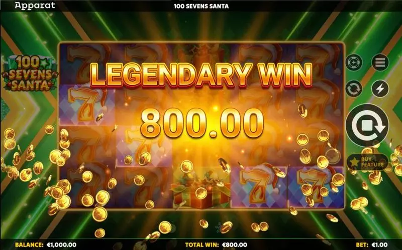 Winning Screenshot - 100 Sevens Santa Apparat Gaming Slots Game