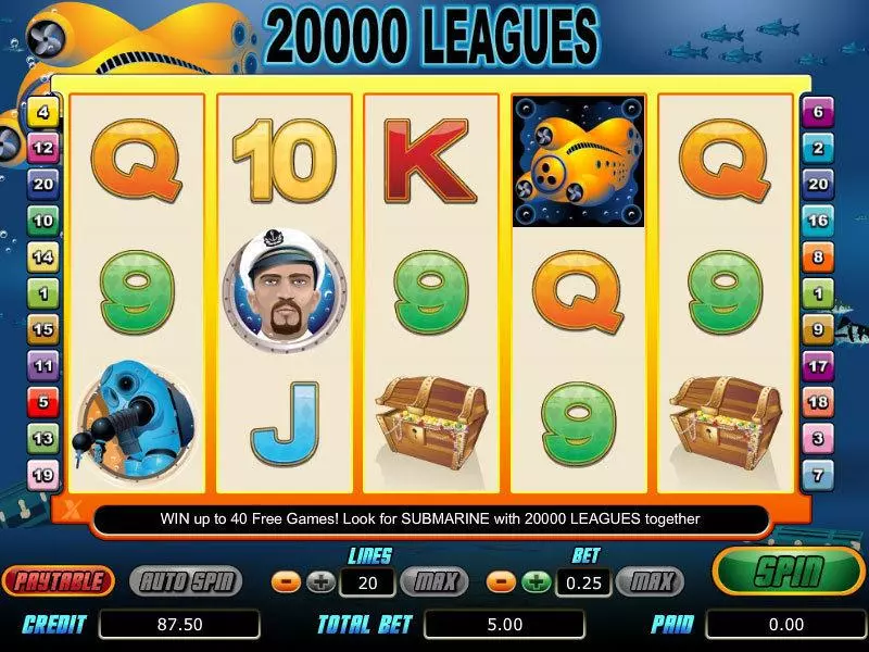 Main Screen Reels - 20 000 Leagues bwin.party Slots Game