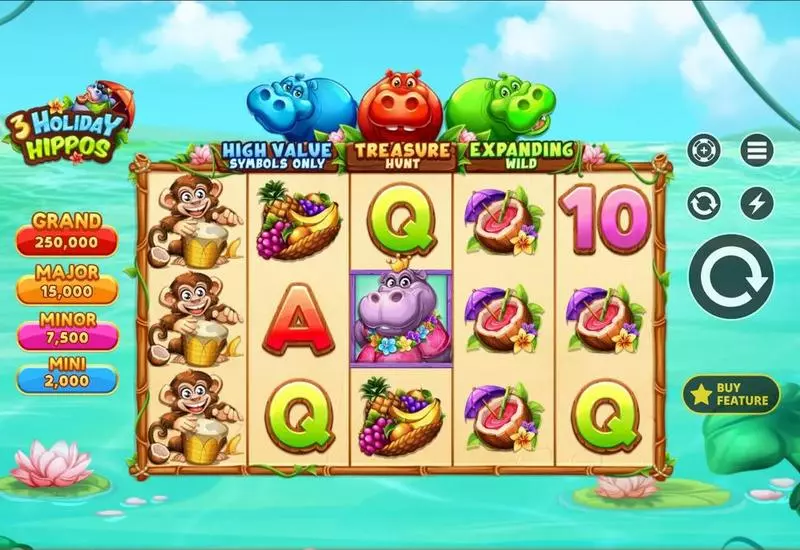 Main Screen Reels - 3 Holiday Hippos Apparat Gaming Slots Game
