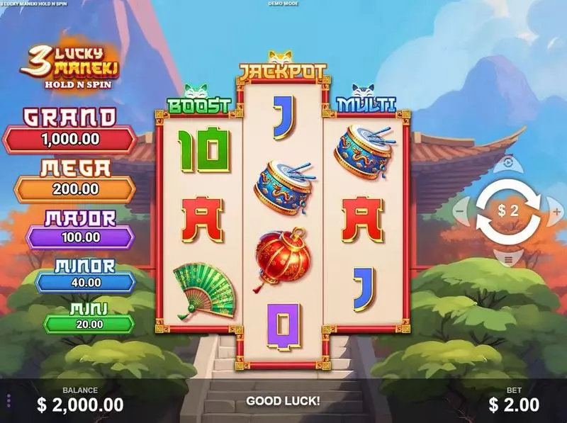 Main Screen Reels - 3 Lucky Maneki Wizard Games Slots Game