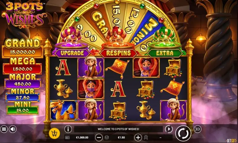 Main Screen Reels - 3 Pots of Wishes BetSoft Slots Game