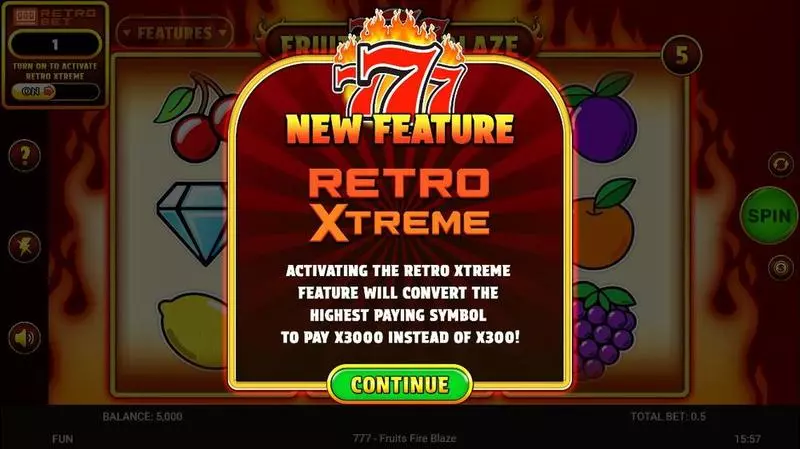 Introduction Screen - 777 – Fruits Fire Blaze Spinomenal Slots Game