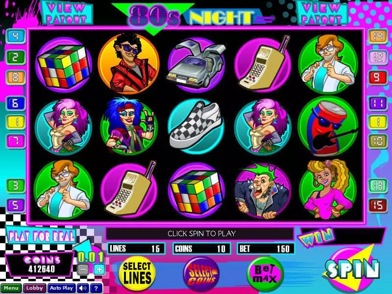 Main Screen Reels - 80s Night Wizard Gaming Slots Game