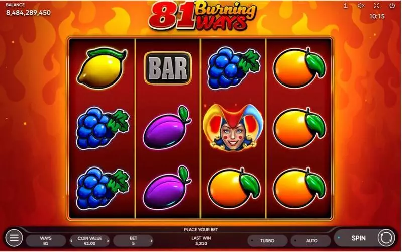 Main Screen Reels - 81 Burning Ways Endorphina Slots Game