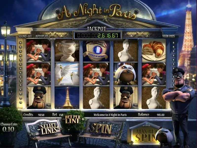 Introduction Screen - A night in Paris BetSoft Slots Game
