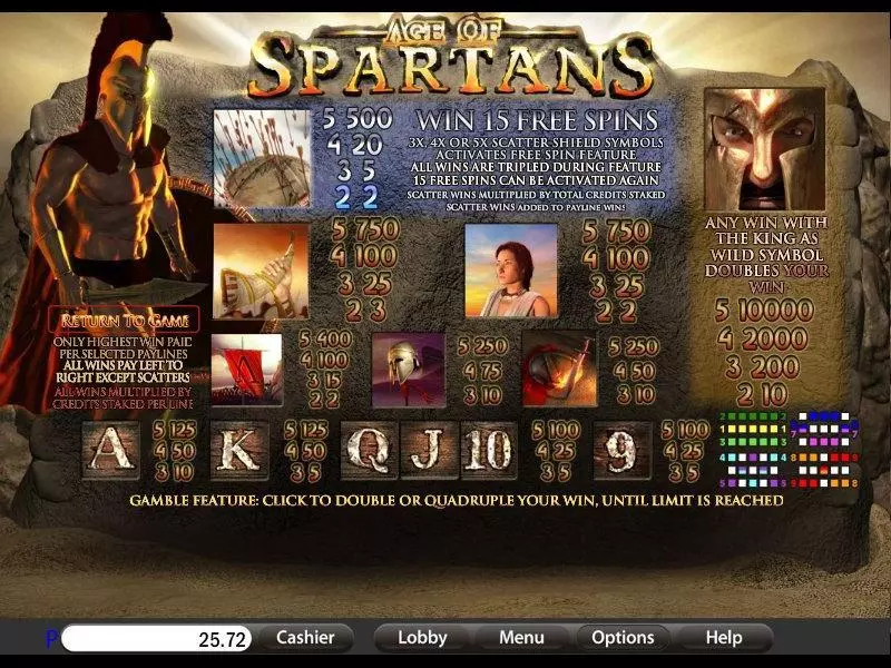 Info and Rules - Age of Spartans Saucify Slots Game