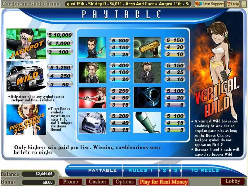 Info and Rules - Agent Cash WGS Technology Slots Game