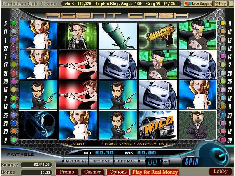 Main Screen Reels - Agent Cash WGS Technology Slots Game