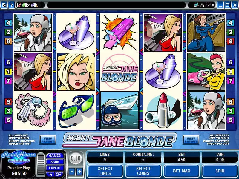 Main Screen Reels - Agent Jane Blonde Microgaming Slots Game