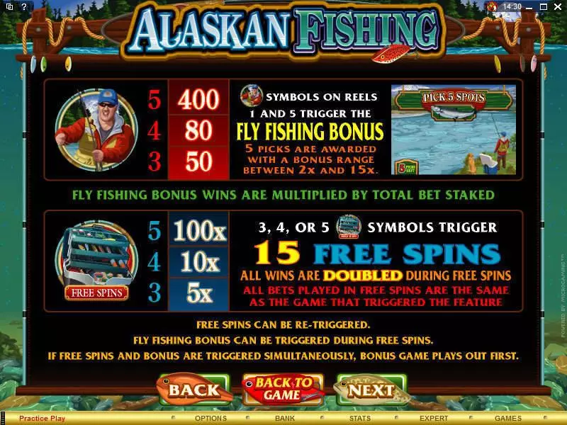 Info and Rules - Alaskan Fishing Microgaming Slots Game