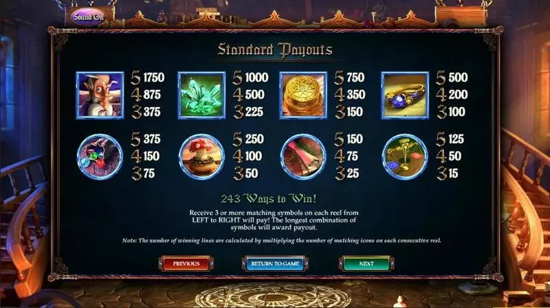 Info and Rules - Alkemor's Tower BetSoft Slots Game