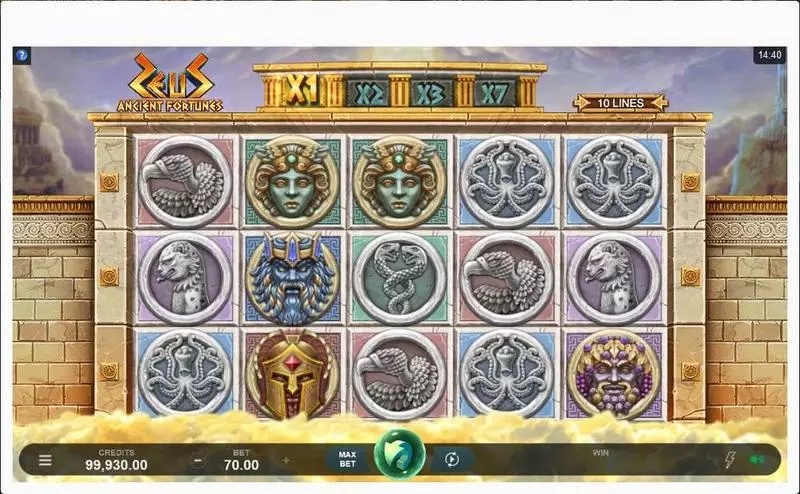 Main Screen Reels - Ancient Fortunes: Zeus  Microgaming Slots Game
