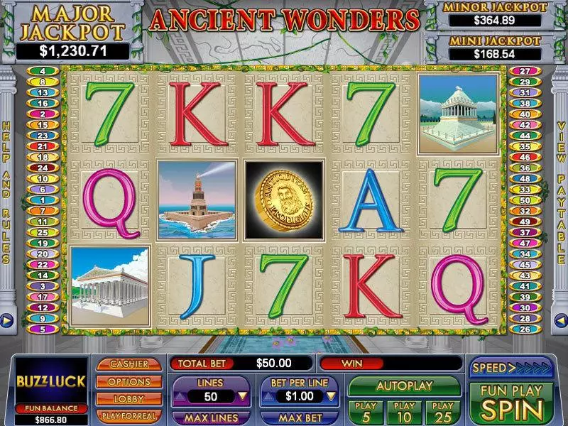 Main Screen Reels - Ancient Wonders NuWorks Slots Game