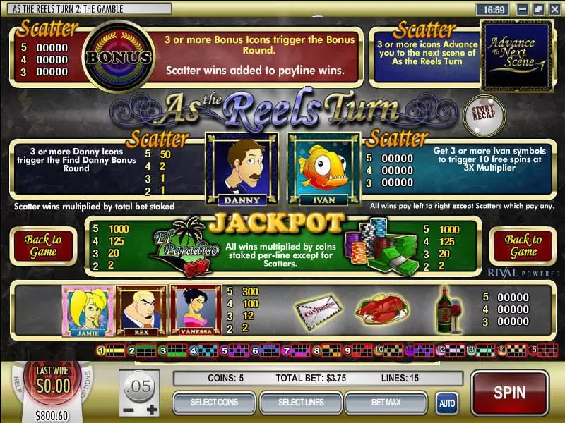 Info and Rules - As the Reels Turn 2 Rival Slots Game