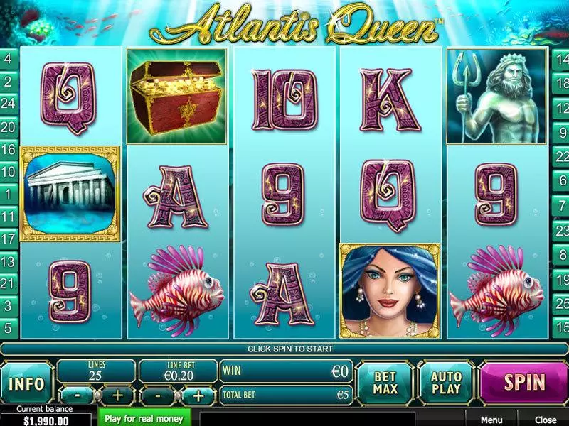 Main Screen Reels - Atlantis Queen PlayTech Slots Game