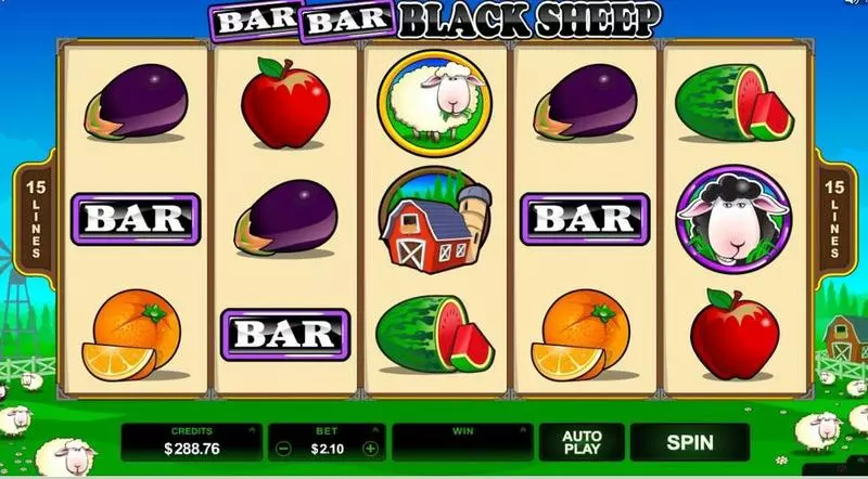 Main Screen Reels - Bar Bar Black Sheep  Microgaming Slots Game