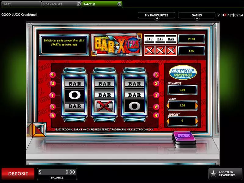 Main Screen Reels - BAR-X 125 888 Slots Game