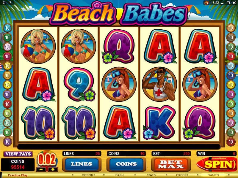 Main Screen Reels - Beach Babes Microgaming Slots Game