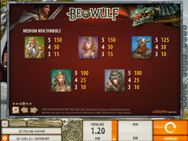 Info and Rules - Beowulf Quickspin Slots Game