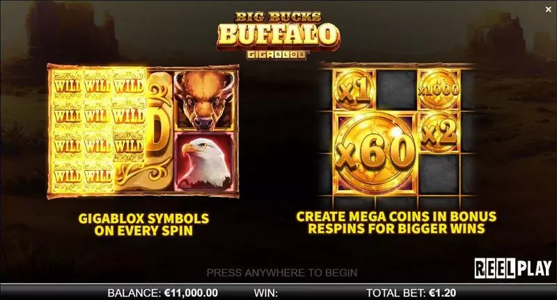 Info and Rules - Big Bucks Buffalo GigaBlox ReelPlay Slots Game