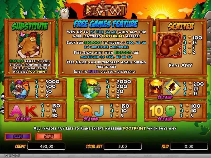 Info and Rules - Bigfoot bwin.party Slots Game