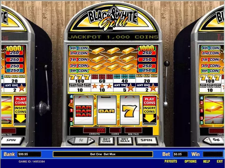 Main Screen Reels - Black and White Gold 5 Line Parlay Slots Game