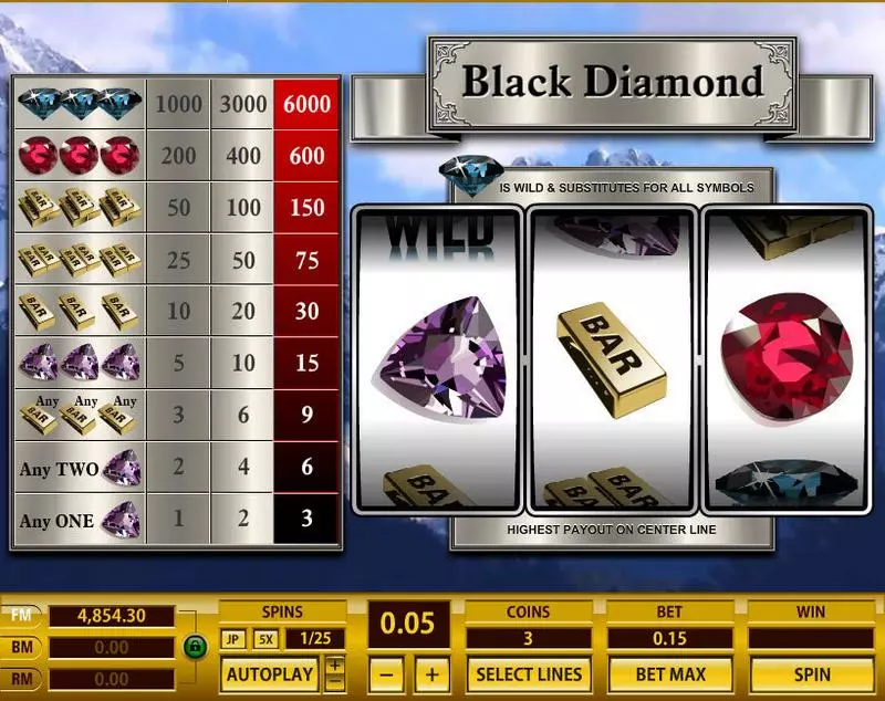 Main Screen Reels - Black Diamond 1 Line Topgame Slots Game