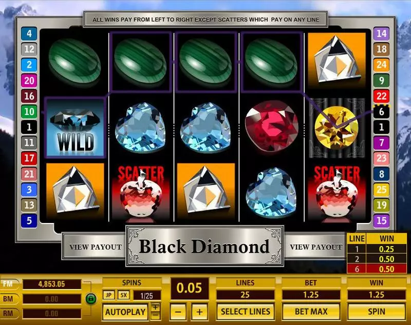 Main Screen Reels - Black Diamond 25 Lines Topgame Slots Game