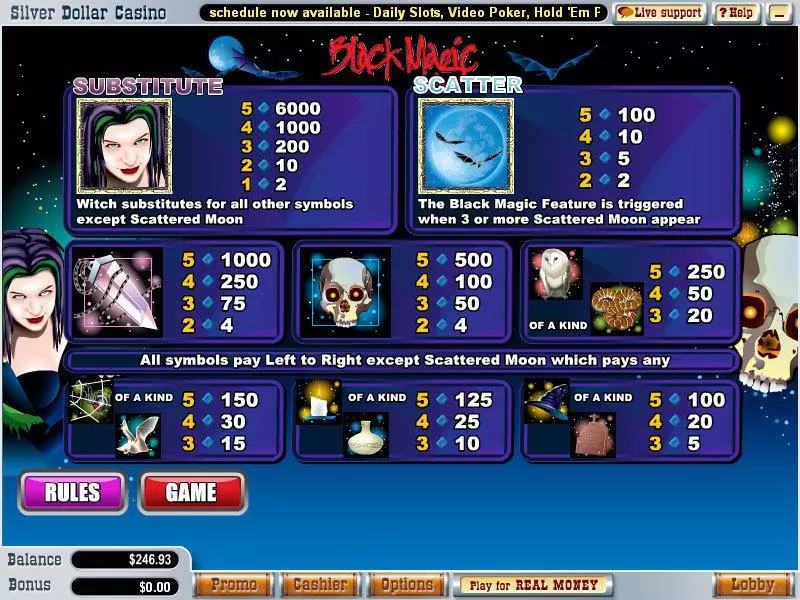 Info and Rules - Black Magic WGS Technology Slots Game
