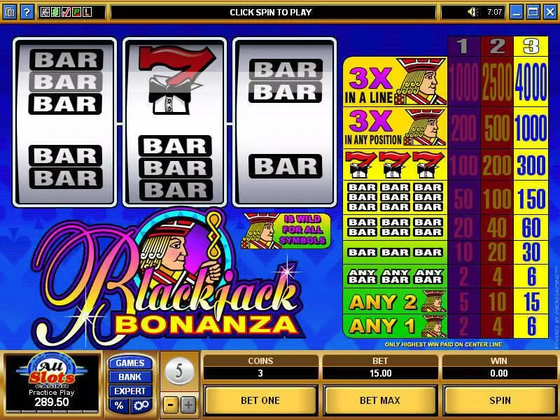Main Screen Reels - Blackjack Bonanza Microgaming Slots Game