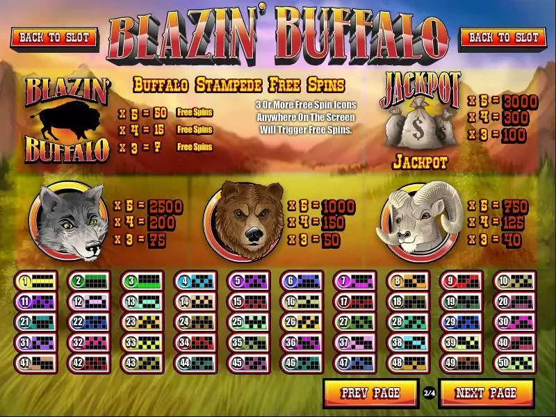 Info and Rules - Blazin' Buffalo Rival Slots Game