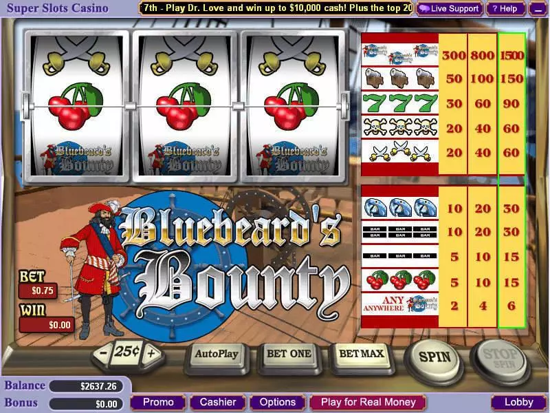 Main Screen Reels - Bluebeard's Bounty Vegas Technology Slots Game
