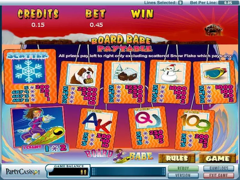 Info and Rules - Board Babe bwin.party Slots Game
