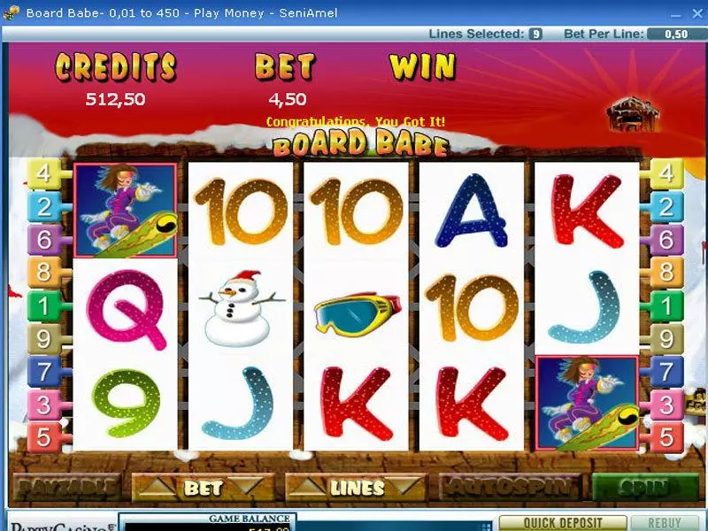 Main Screen Reels - Board Babe bwin.party Slots Game