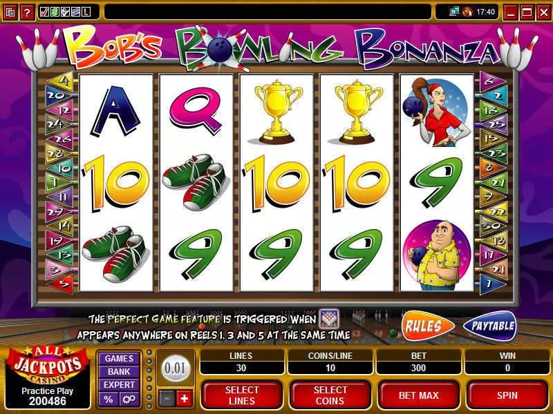 Main Screen Reels - Bob's Bowling Bonanza Microgaming Slots Game