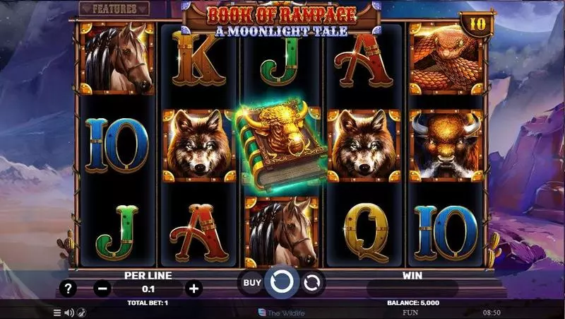 Main Screen Reels - Book Of Rampage – A Moonlight Tale Spinomenal Slots Game