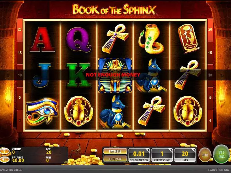 Main Screen Reels - Book of the Sphinx GTECH Slots Game