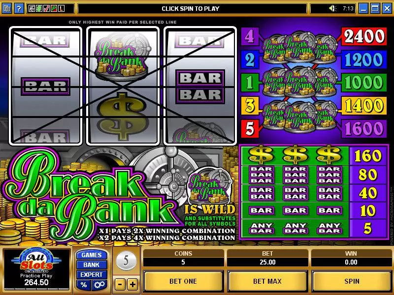 Main Screen Reels - Break Da Bank Mini Microgaming Slots Game