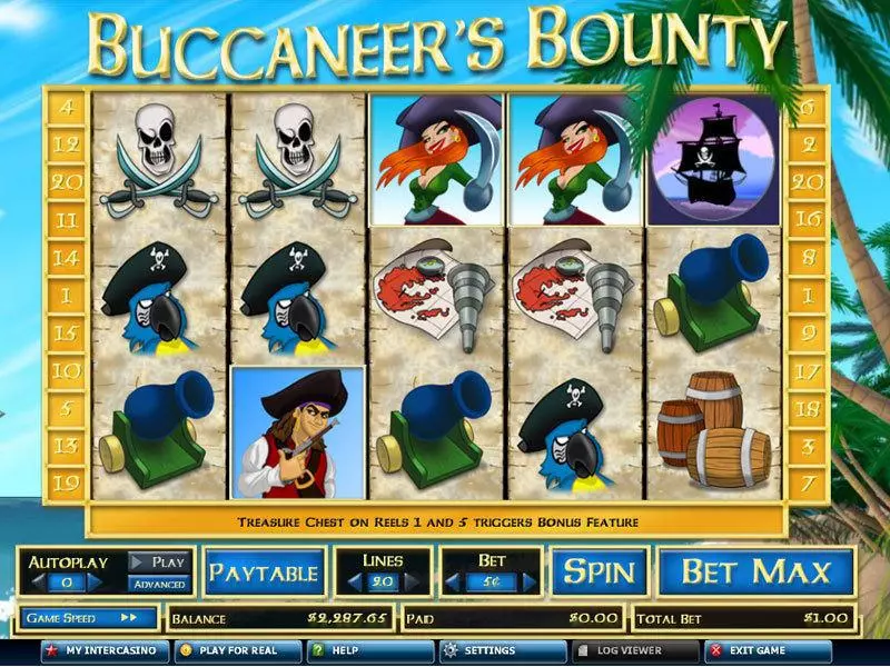 Main Screen Reels - Buccaneer's Bounty 20 Lines CryptoLogic Slots Game