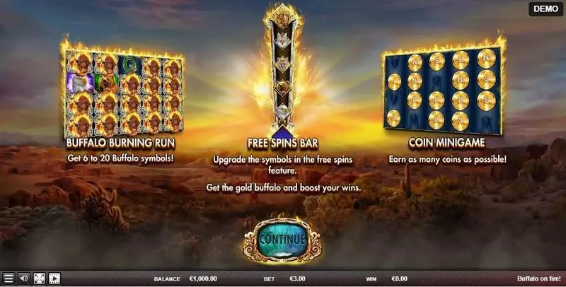 Info and Rules - Buffalo On Fire! Red Rake Gaming Slots Game