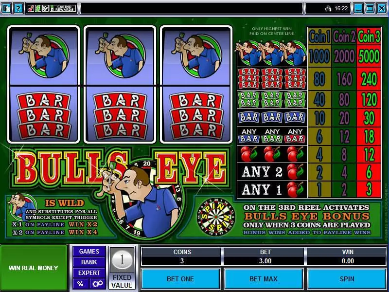 Main Screen Reels - Bulls Eye Microgaming Slots Game