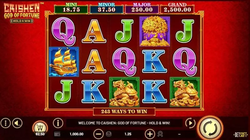 Main Screen Reels - Caishen: God of Fortune – HOLD & WIN BetSoft Slots Game
