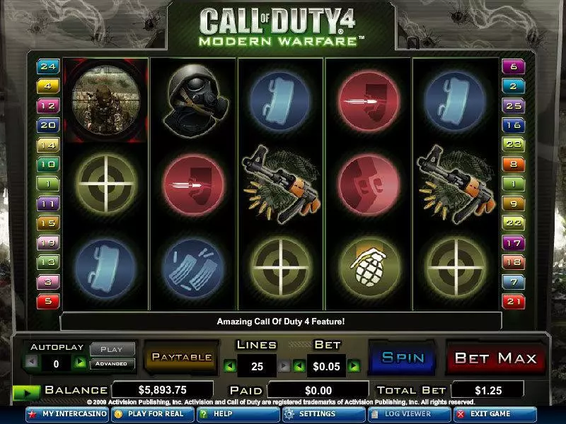 Main Screen Reels - Call of Duty 4 CryptoLogic Slots Game