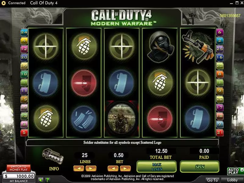 Main Screen Reels - Call of Duty 4 Modern Warfare 888 Slots Game