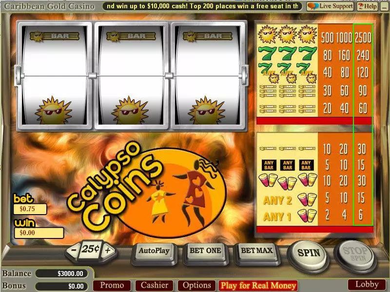 Main Screen Reels - Calypso Coins Vegas Technology Slots Game