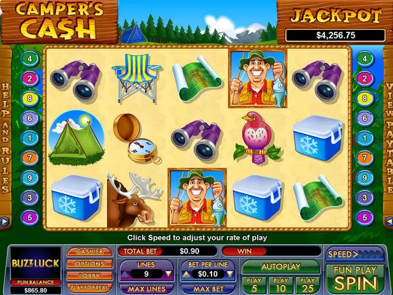 Main Screen Reels - Camper's Cash NuWorks Slots Game