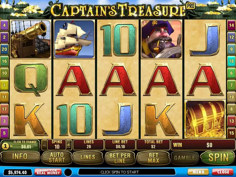 Main Screen Reels - Captain's Treasure Pro PlayTech Slots Game